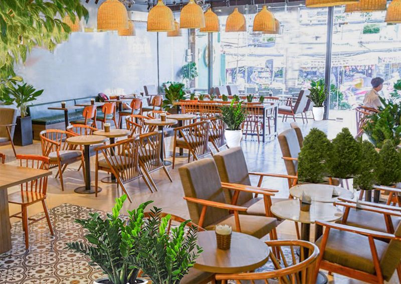 Hình ảnh quán cafe đẹp hút khách, sử dụng hệ thống máy lạnh hiện đại
