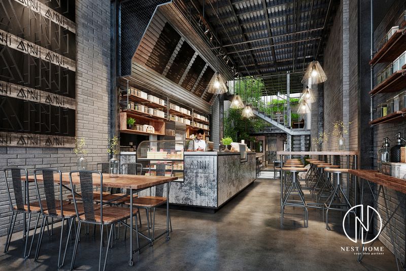Thiết kế quán cafe phong cách công nghiệp