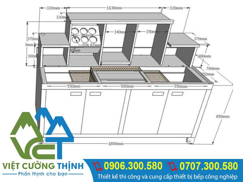 Thiết kế quầy pha chế inox sáng bóng