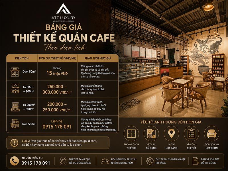 Bảng giá thiết kế quán cà phê tại ATZ Luxury