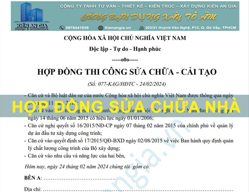 Hợp đồng thi công sửa nhà