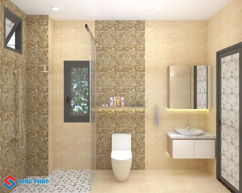 Mẫu phòng tắm đẹp với gạch mosaic