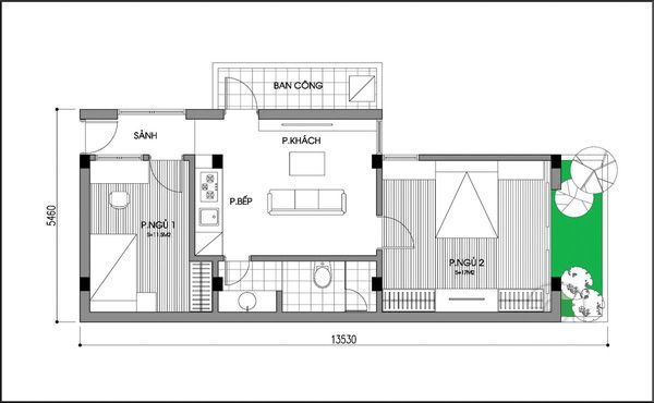 Tư vấn cải tạo căn hộ 60m có 2 phòng ngủ